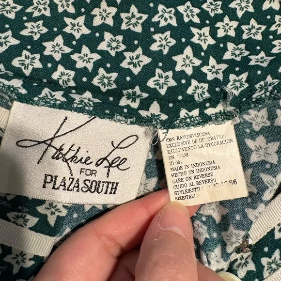 Vintage Green Floral Button-Down Dress Prairie Style 80s - Picture 4 of 9